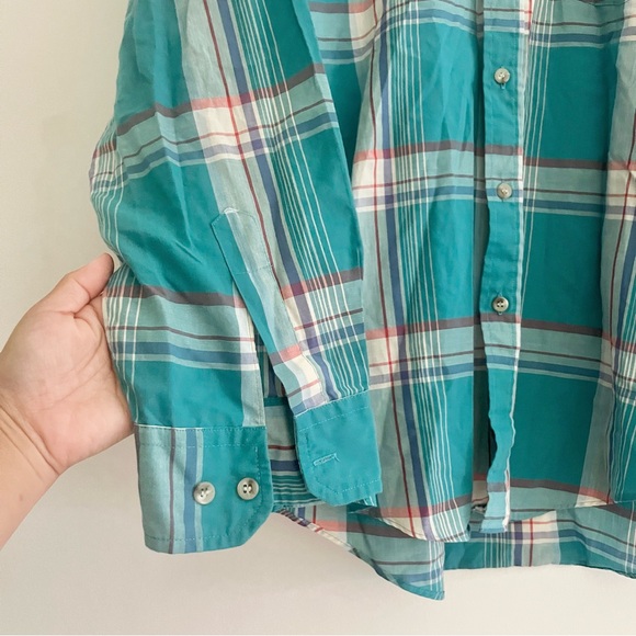 Vintage Mervyn’s Men’s Collection Plaid Button Down Classic Turquoise Red Whte L - Picture 4 of 5
